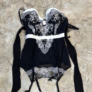 Victoria's Secret Black and White Lace Bodysuit